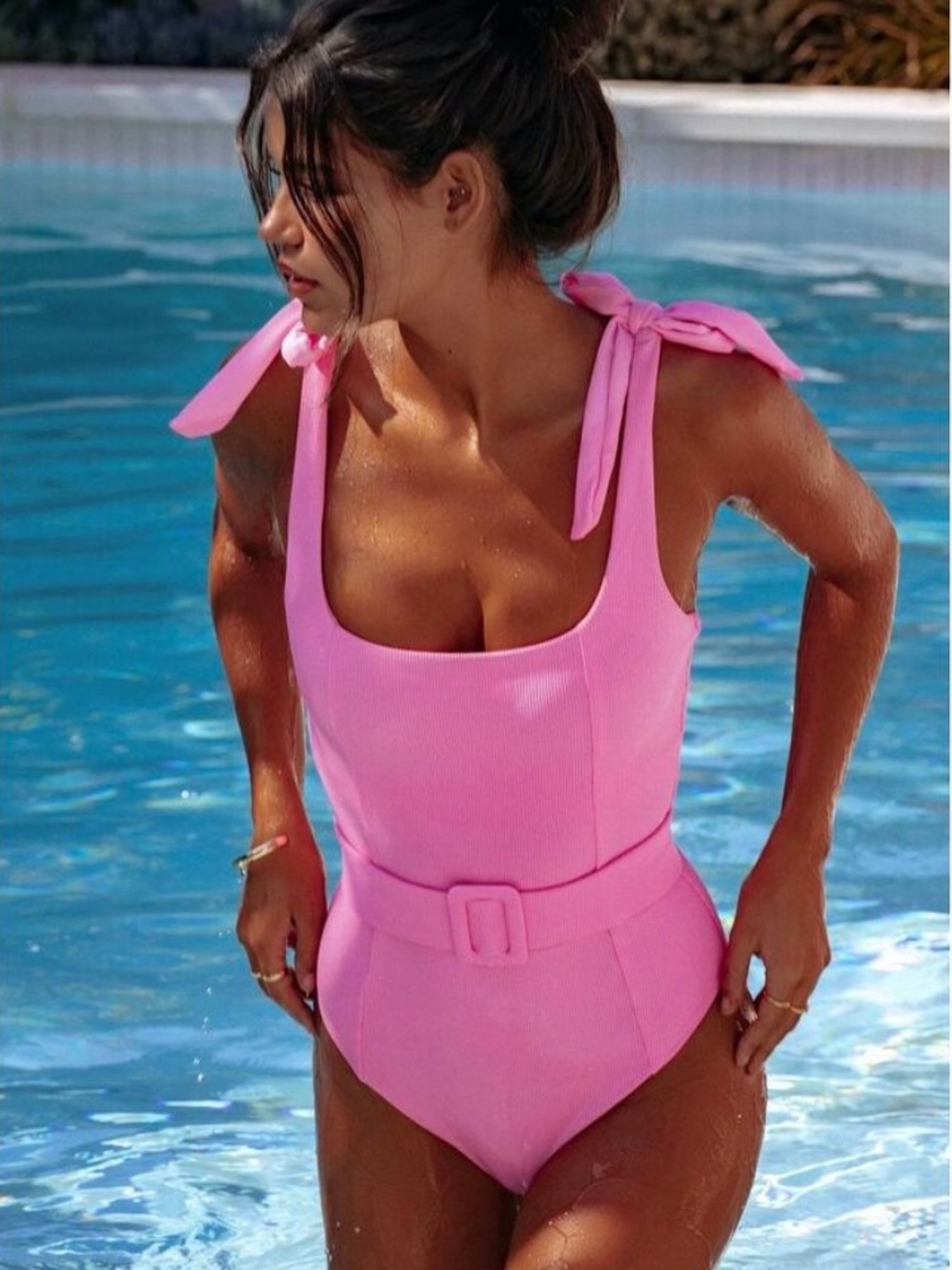 Beach Riot Sydney Swimsuit Petal Pink Stretch One Piece Large New **NO BELT**